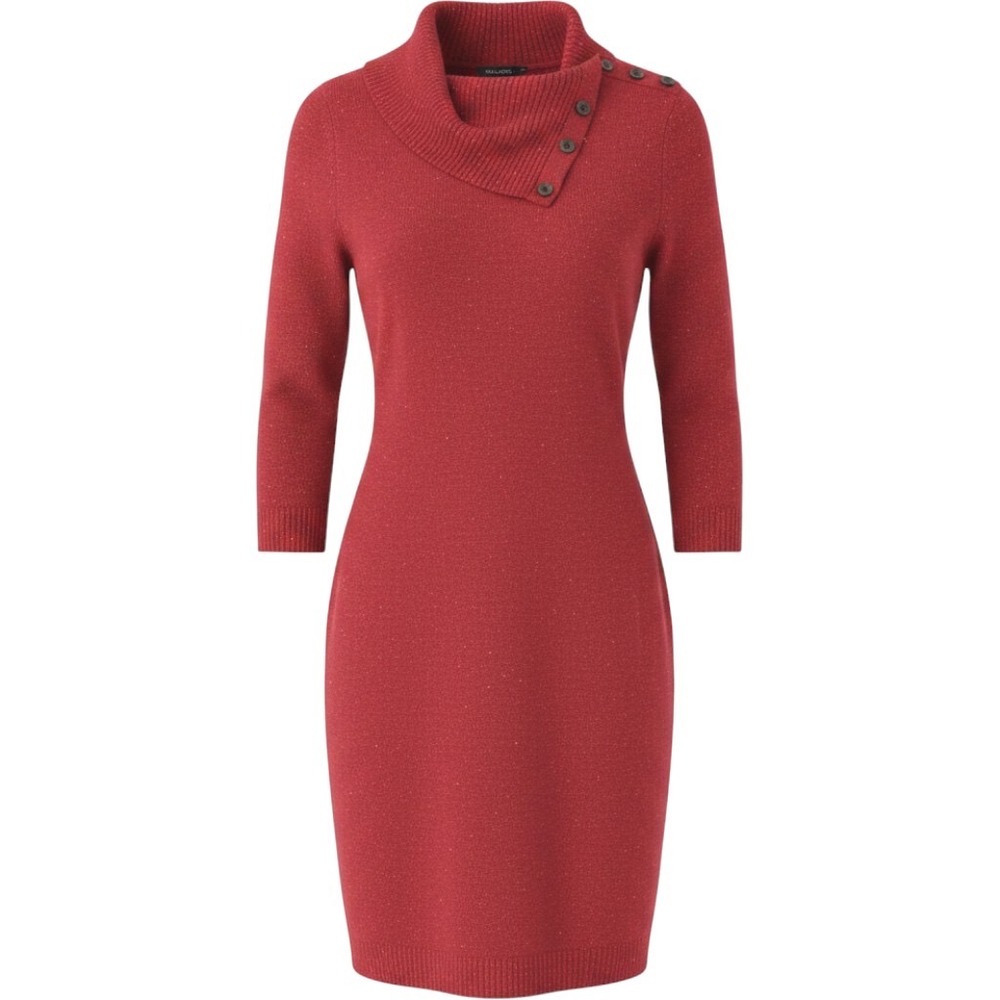 Talbots Women's M Red Speckled Sweater Dress Cowl Neck Button Detail Long Sleeve